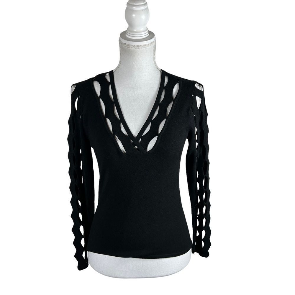 Vintage Etincelle Couture Black Long Sleeve Cut Out Top